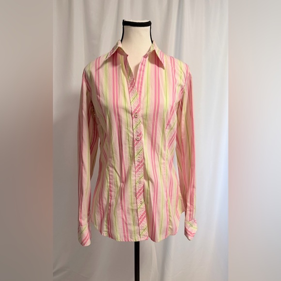 Lilly Pulitzer Tops - Lilly Pulitzer Classic Pink and Green Striped Shirt Size 10